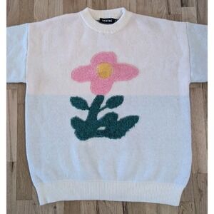 VAMTAC Flower Knit Sweater Oversized  Pullover Soft Cozy Thick Men's Medium Pink